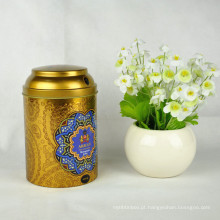 Gold Round Tea Tin / Recyclable Box Embalagem Alimentos / Metal Tin Box Atacado